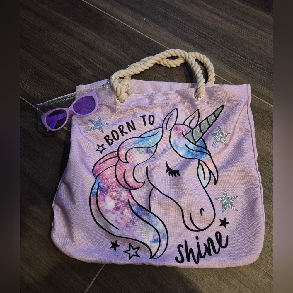 Kids Unicorn Tote Bag with Sunglasses - Purple